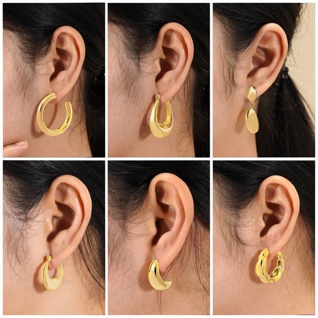 6 Pairs Fashion MultiPack Earrings Set for Women in Yellow Gold Plating, Hoop Earrings, Chunky, Lightweight Drop Hypoallergenic Earrings Jewelry Gift for Women