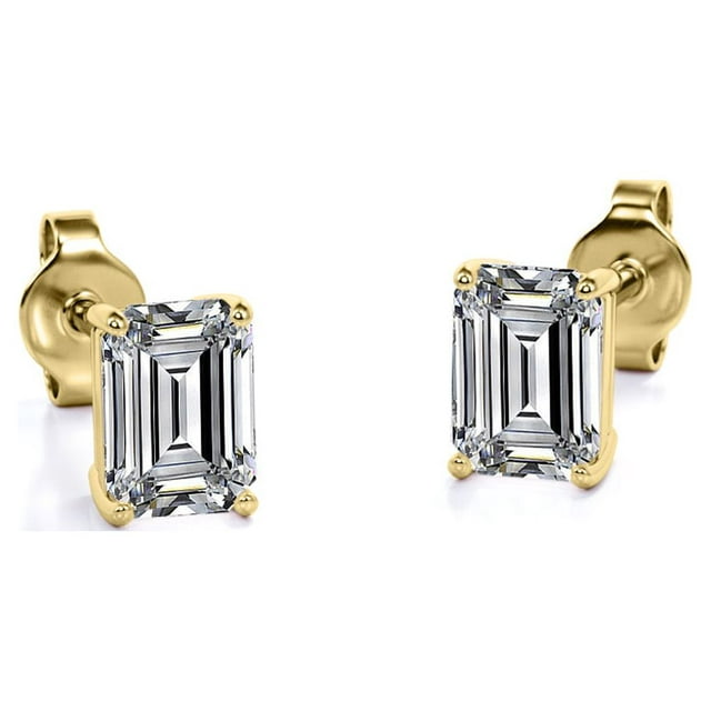 Minimalist 1 Carat Emerald Cut Moissanite Solitaire Stud Earrings In 18K Rose Gold Plating Over Silver