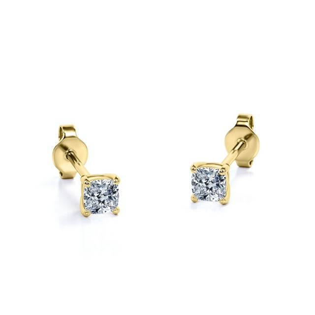 4 Prong - 0.38 Carat Cushion Cut Diamond - Solitaire Stud Earrings - 18K Rose Gold Plating Over Silver