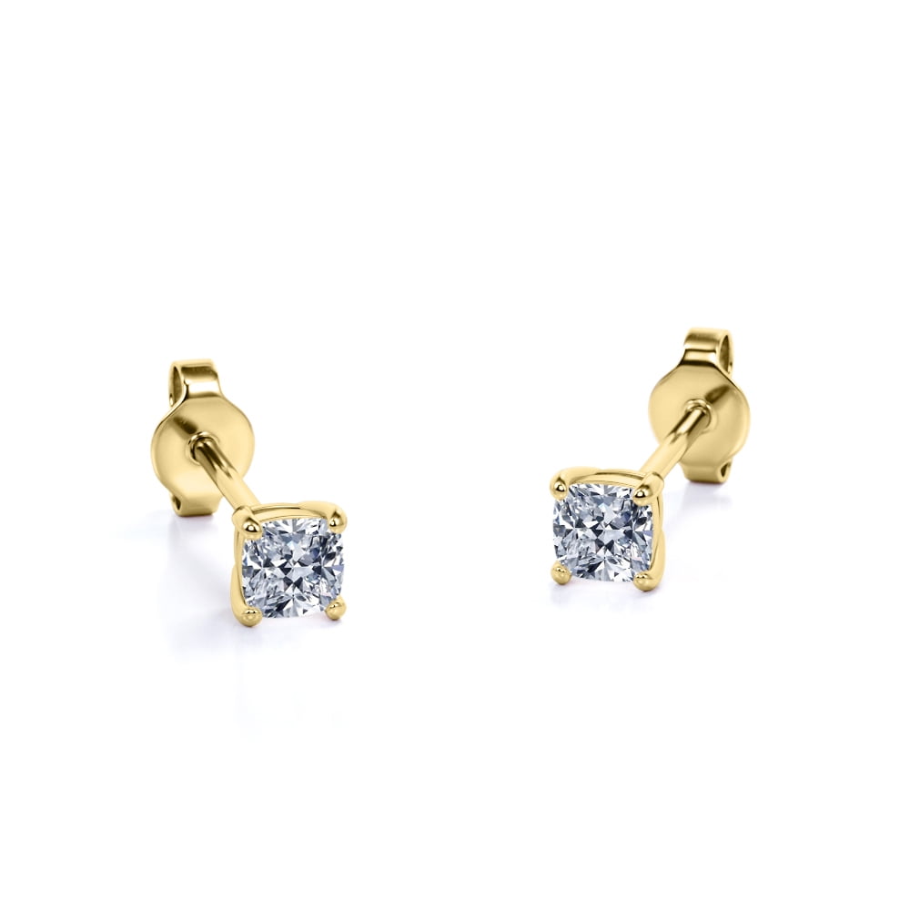 4 Prong - 0.58 Carat Cushion Cut Diamond - Solitaire Stud Earrings - 18K Rose Gold Plating Over Silver