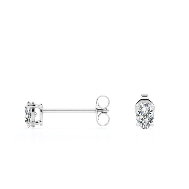 0.58 Carat Ovate Diamond - 4 Prong Solitaire Stud Earrings - 18K Rose Gold Plating Over Silver