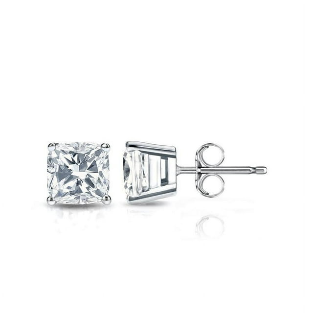 0.5 Carat Cushion Cut Diamond 4 Prong Solitaire Stud Earrings In 18K Rose Gold Plating Over Silver