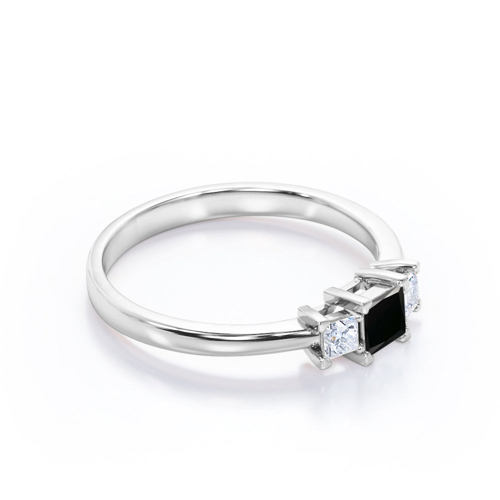 1.15 Carat Princess Cut Lab Grown Black Diamond Three Stone Engagement Ring In White Gold