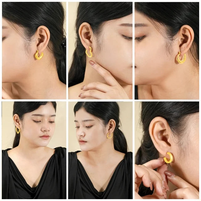 6 Pairs Women Earrings MultiPack Gift Set in Yellow Gold Plating, Multipack Lightweight, Hoop Huggies Twist Huggie Earrings for Daily Office Wear