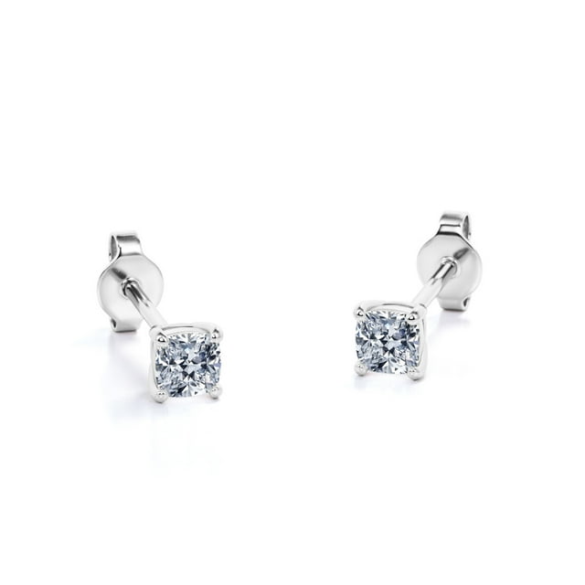 4 Prong - 0.58 Carat Cushion Cut Diamond - Solitaire Stud Earrings - 18K Rose Gold Plating Over Silver