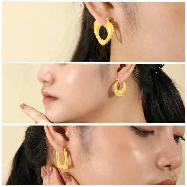 3 Pairs Women Earrings MultiPack Gift Set in Yellow Gold Plating, Light Weight, Chunky, Huggie Hoop Earrings, Earrings Gift set for all occasion