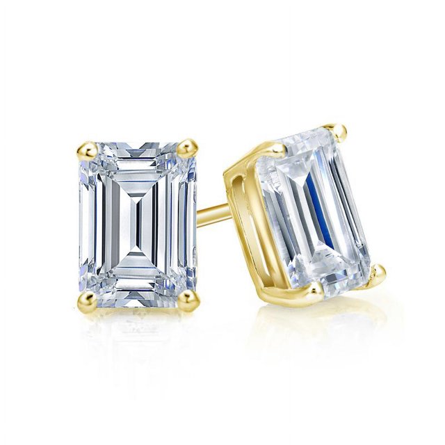 Minimalist 0.5 Carat Emerald Cut Diamond Solitaire Stud Earrings In 18K Rose Gold Plating Over Silver