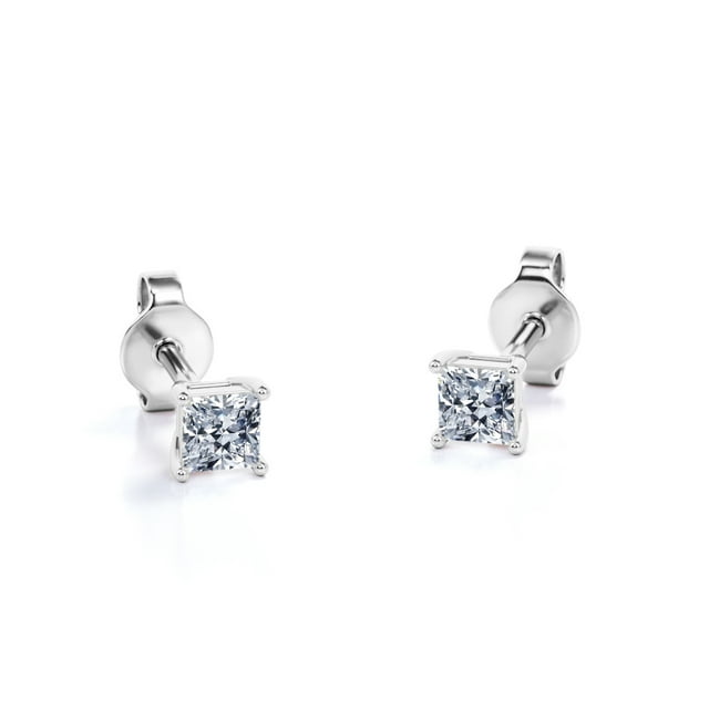 4 Prong - 0.38 Carat Princess Cut Diamond - Solitaire Stud Earrings - 18K Rose Gold Plating Over Silver