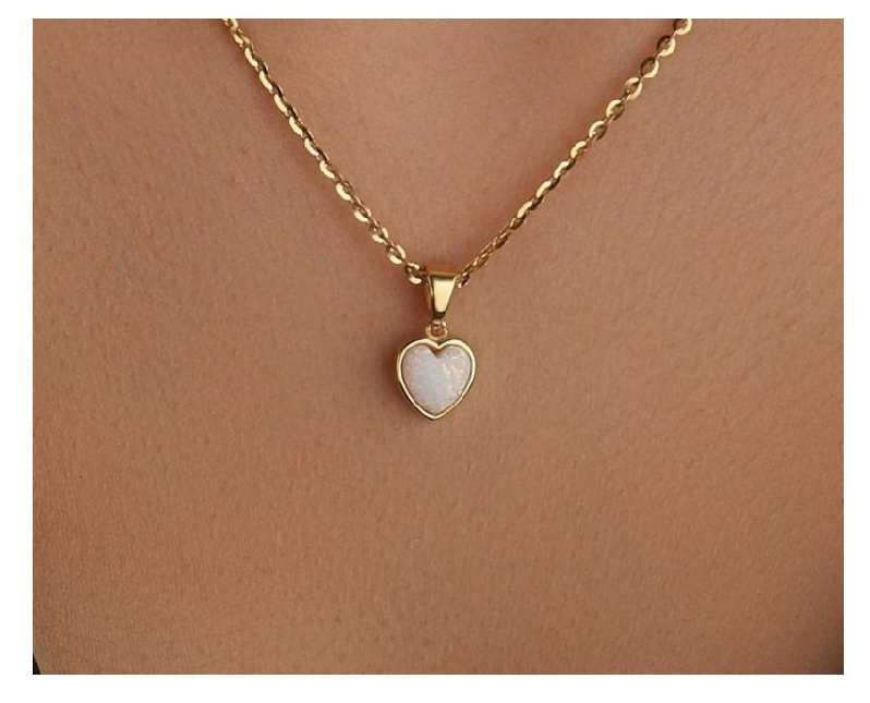 Beautiful 1 Carat Heart Shape Opal Solitaire Pendant Necklace in 18k Yellow Gold over Silver