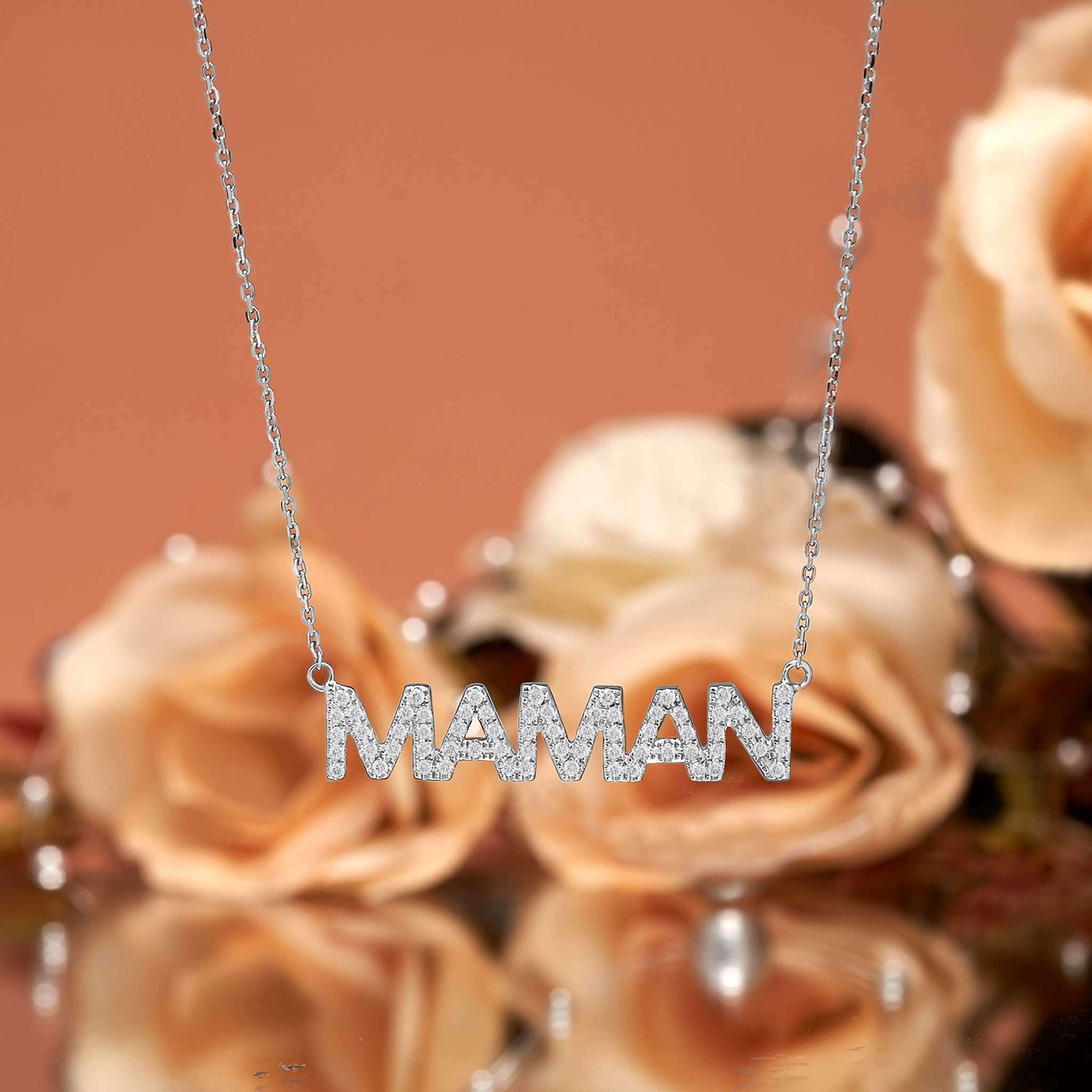 MAMAN Moissanite Pendant Necklace in 18K White Gold over Silver