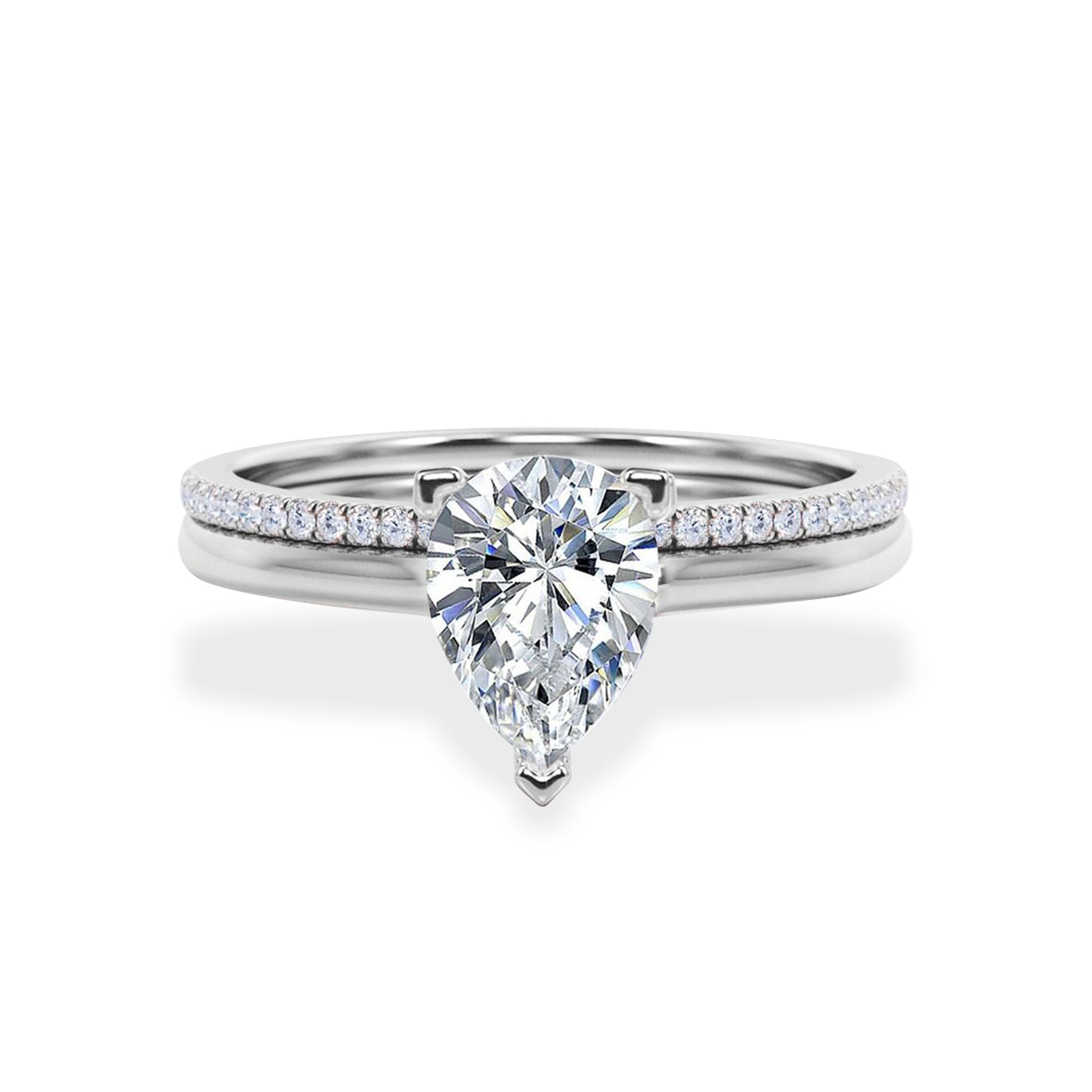 2.25 Carat Pear Cut Cubic Zirconia Solitaire Wedding Set in 18K White Gold over Brass