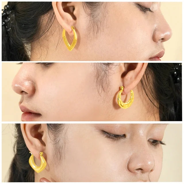 3 Pairs Classy Lightweight Latchback Earrings in Yellow Gold Plating - Multipack Chunky Jewelry - Gift for Women