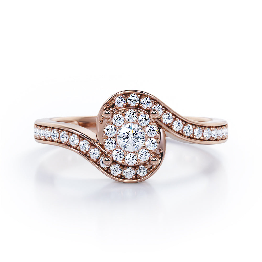 Wrapped Round 0.65 carat Round Diamond and Diamonds Bypass Engagement Ring in Rose Gold