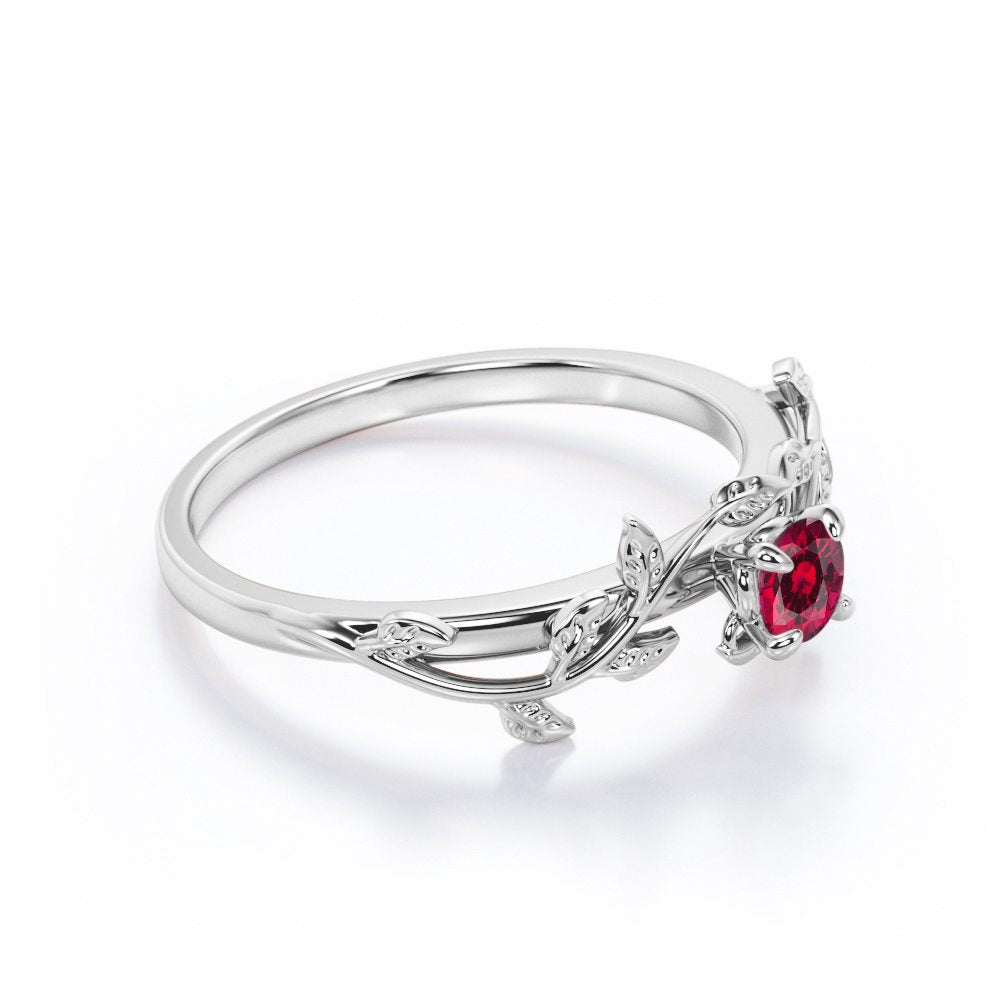 Nature Inspired 1 carat Round cut Lab-Created Ruby Solitaire Engagement ring in Rose Gold