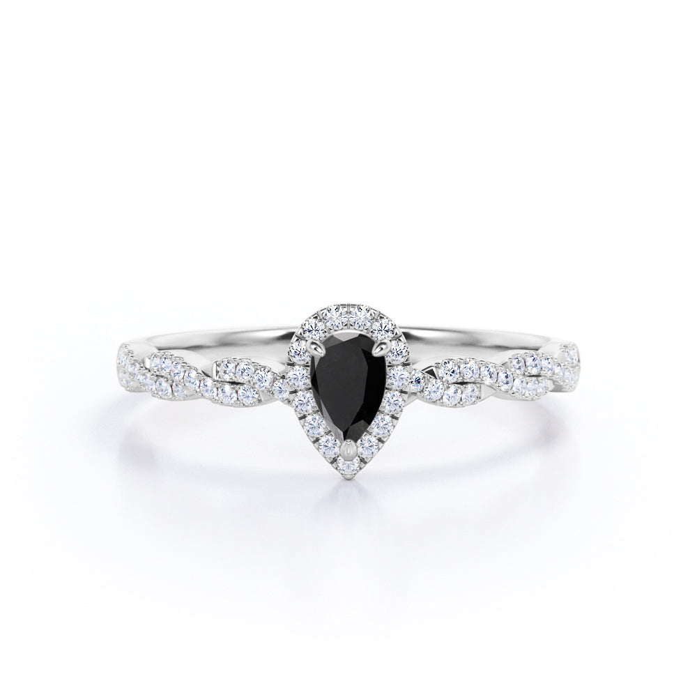 1.57 Carat Pear Cut Lab Grown Black Diamond Infinity Engagement Ring In White Gold For Her