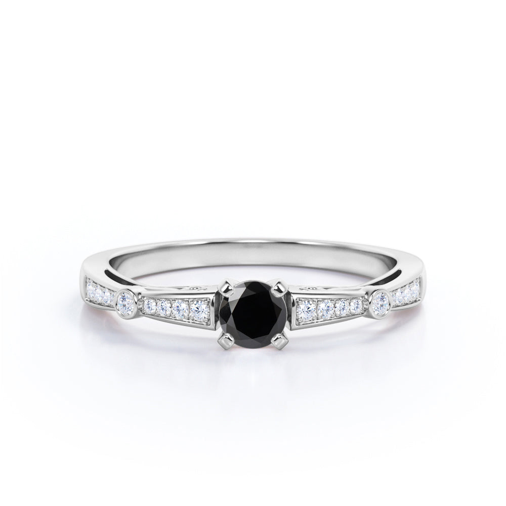 1.15 Carat Round Cut Lab Grown Black Diamond 4 Prong Engagement Ring In White Gold