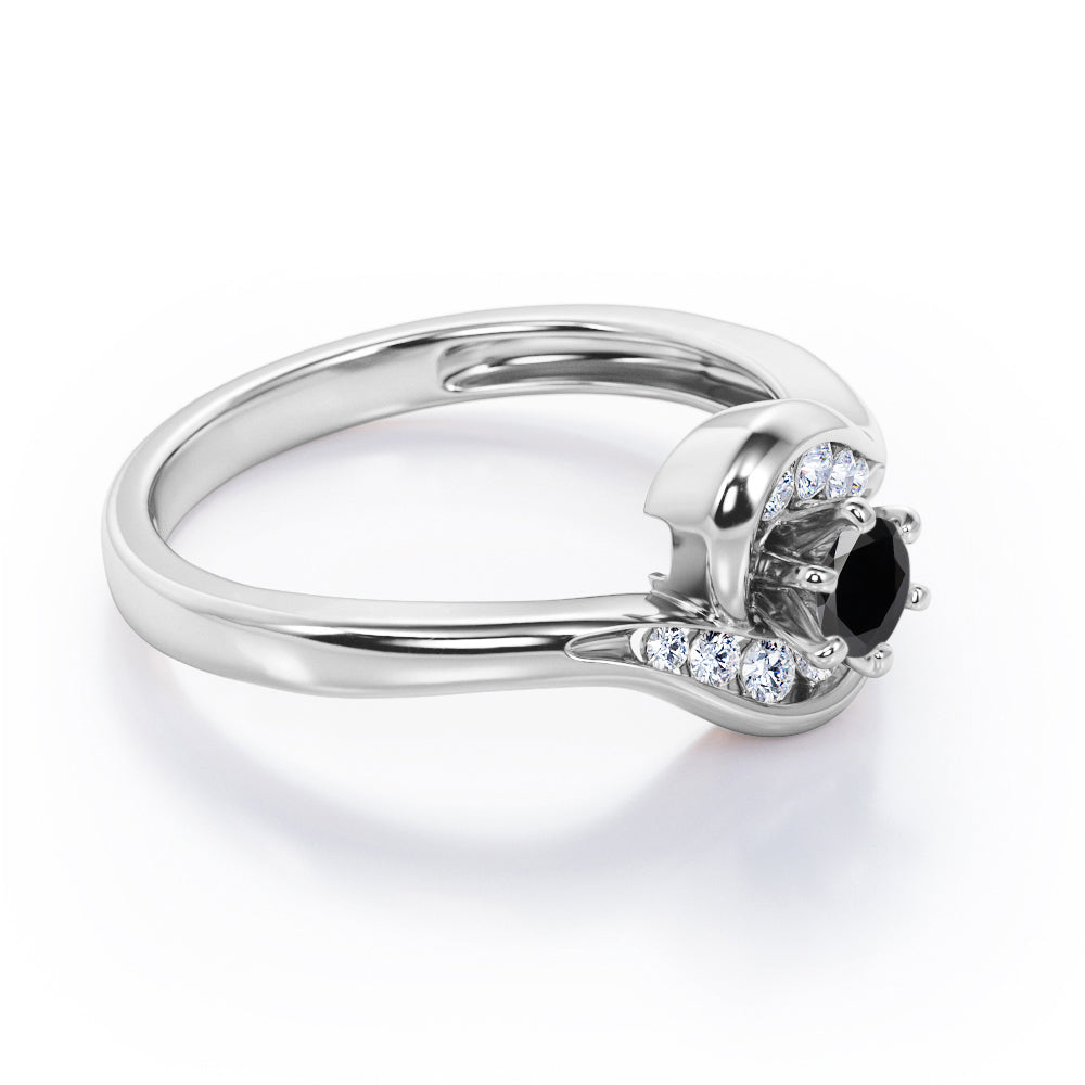 Whirly Gemstone 0.55 carat Round Black Diamond Artistic Engagement Ring in White Gold