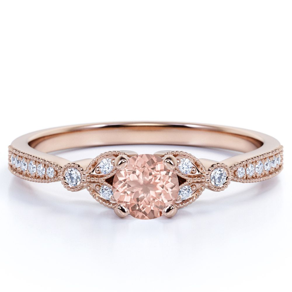 Vintage 1 Carat Round Cut created morganite Flower Engagement Ring in 18K Rose Gold over Silver