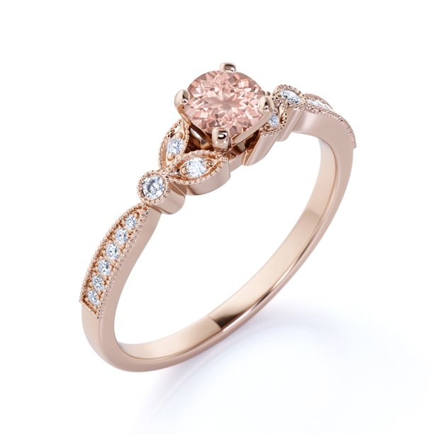 Vintage 1 Carat Round Cut created morganite Flower Engagement Ring in 18K Rose Gold over Silver