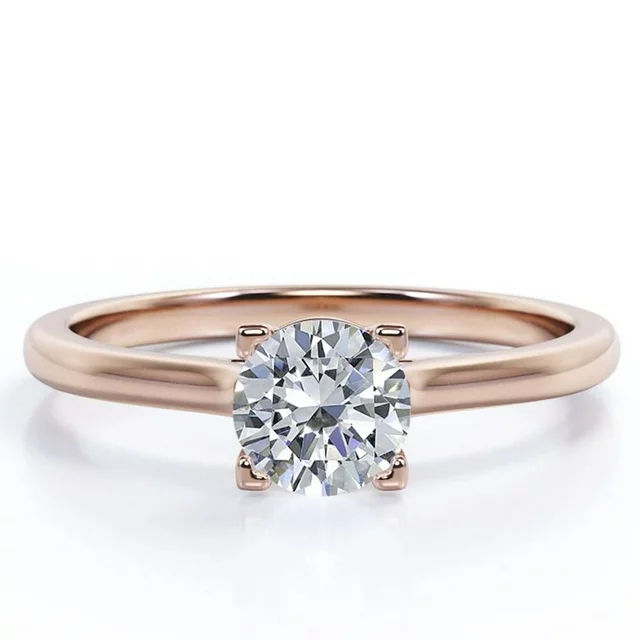 Stunning Solitaire 1 Carat Round Brilliant Cut Moissanite Prong Set Right Hand Ring in 18K Rose Gold Plating over Silver