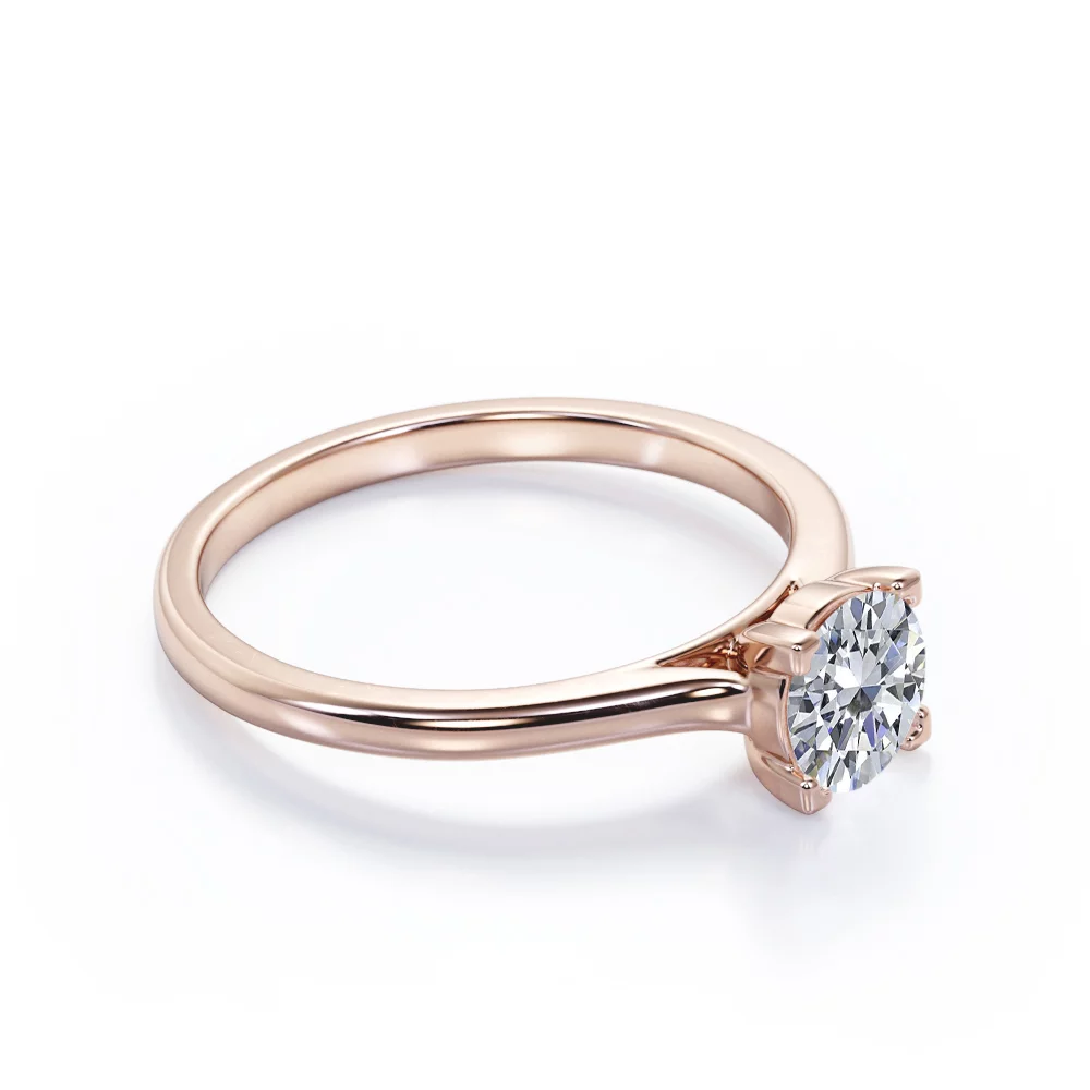 Stunning Solitaire 1 Carat Round Brilliant Cut Moissanite Prong Set Right Hand Ring in 18K Rose Gold Plating over Silver