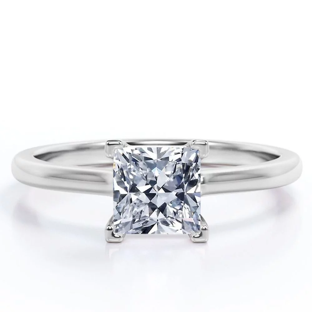 Sparkling Solitaire - 1 Carat Princess Cut Moissanite - Prong Promise Ring - 18K White Gold Plating over Silver