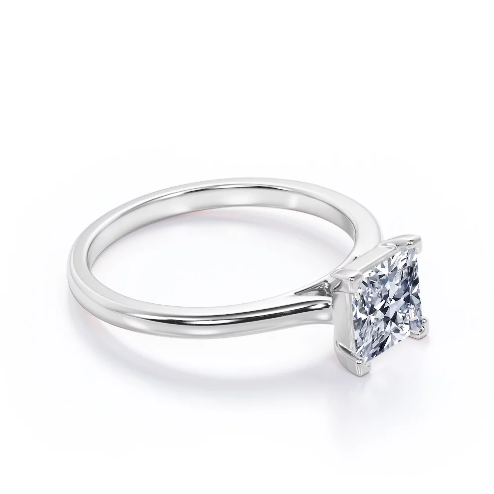 Sparkling Solitaire - 1 Carat Princess Cut Moissanite - Prong Promise Ring - 18K White Gold Plating over Silver