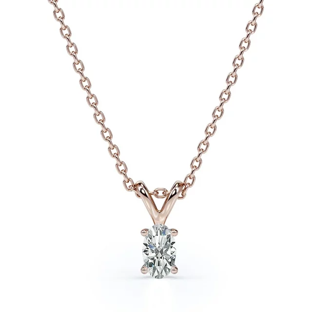 0.5 Carat Oval Shape Diamond - Classic Pendant Necklace - 18K Rose Gold Plating Over Silver