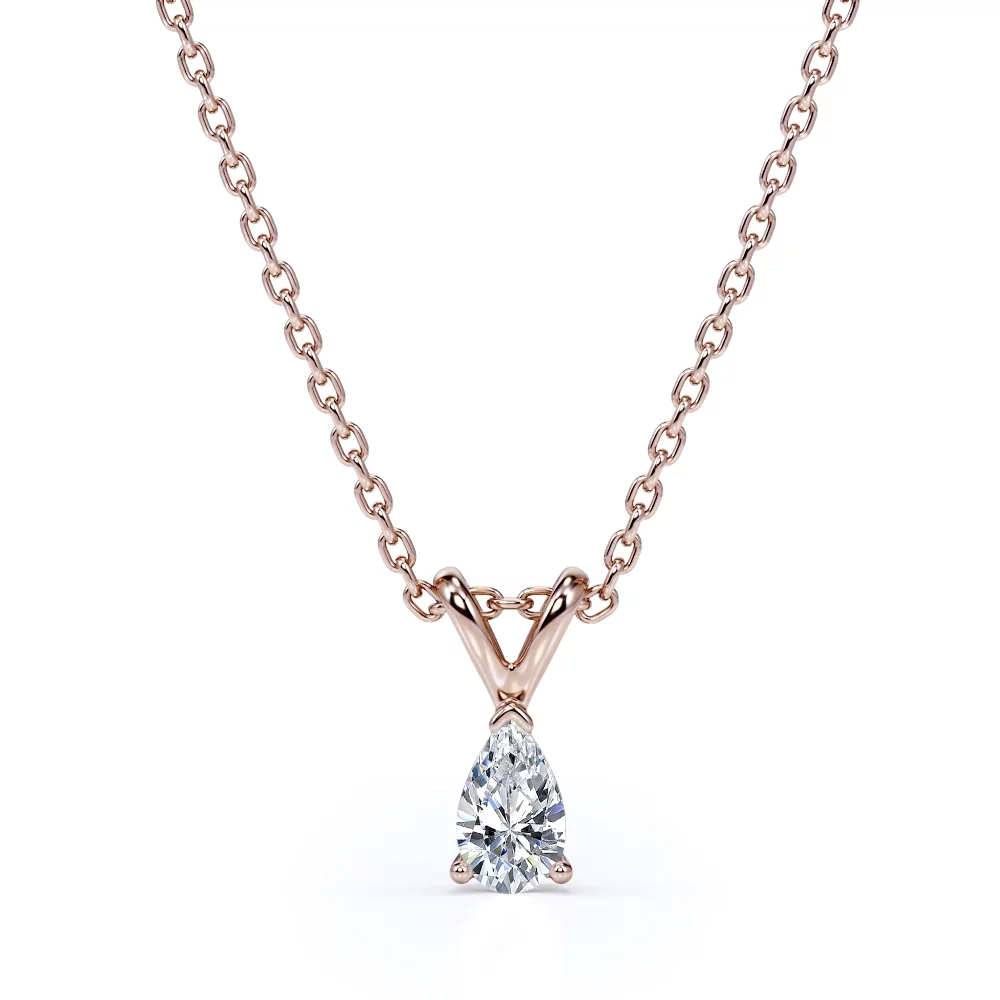 0.5 Carat Pear Cut Diamond - Elegant Pendant Necklace - 18K Rose Gold Plating Over Silver