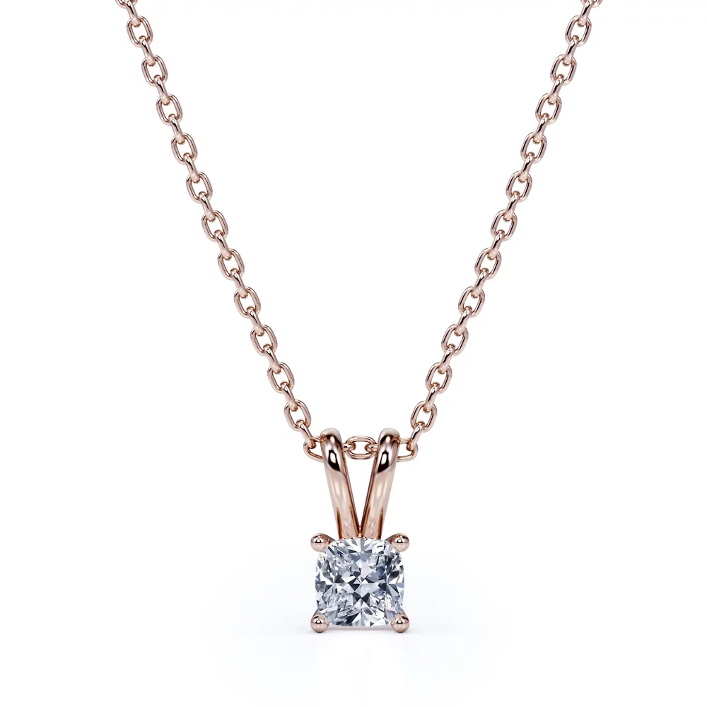 Lovely 0.38 Carat Cushion Cut Diamond Pendant Necklace In 18K Rose Gold Plating Over Silver