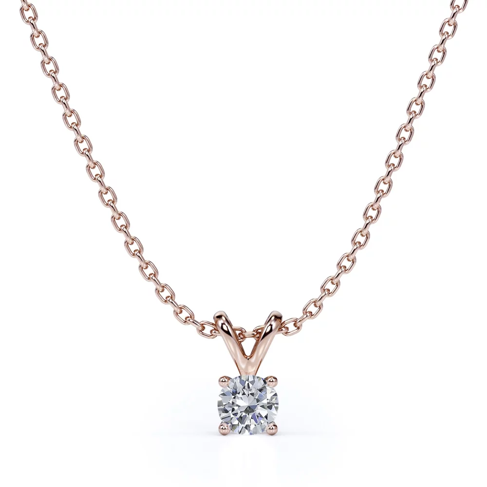 0.58 Carat Round Cut Diamond Brilliant Pendant Necklace - 18K Rose Gold Plating Over Silver