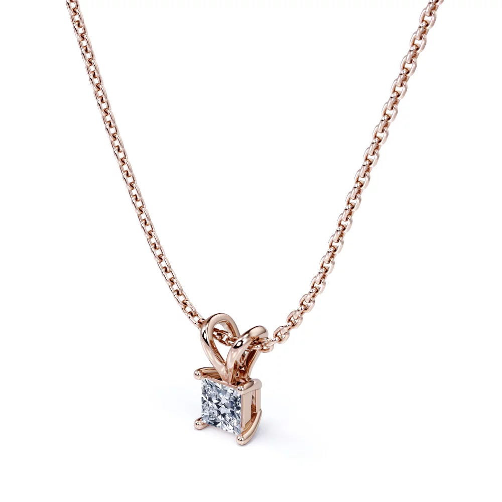 0.5 Carat Princess Cut Diamond - Simple Pendant Necklace - 18K Rose Gold Plating Over Silver