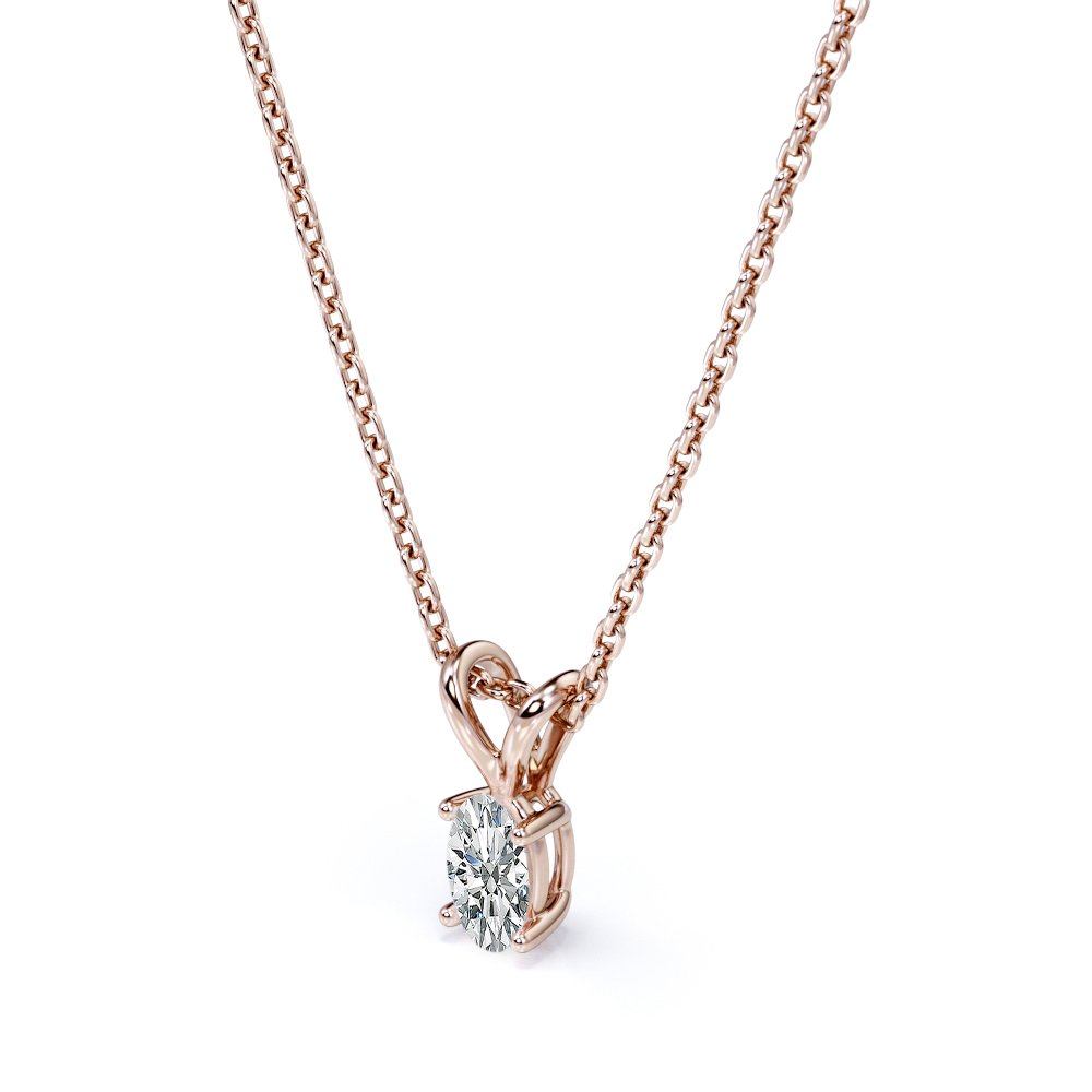 0.5 Carat Oval Shape Diamond - Classic Pendant Necklace - 18K Rose Gold Plating Over Silver