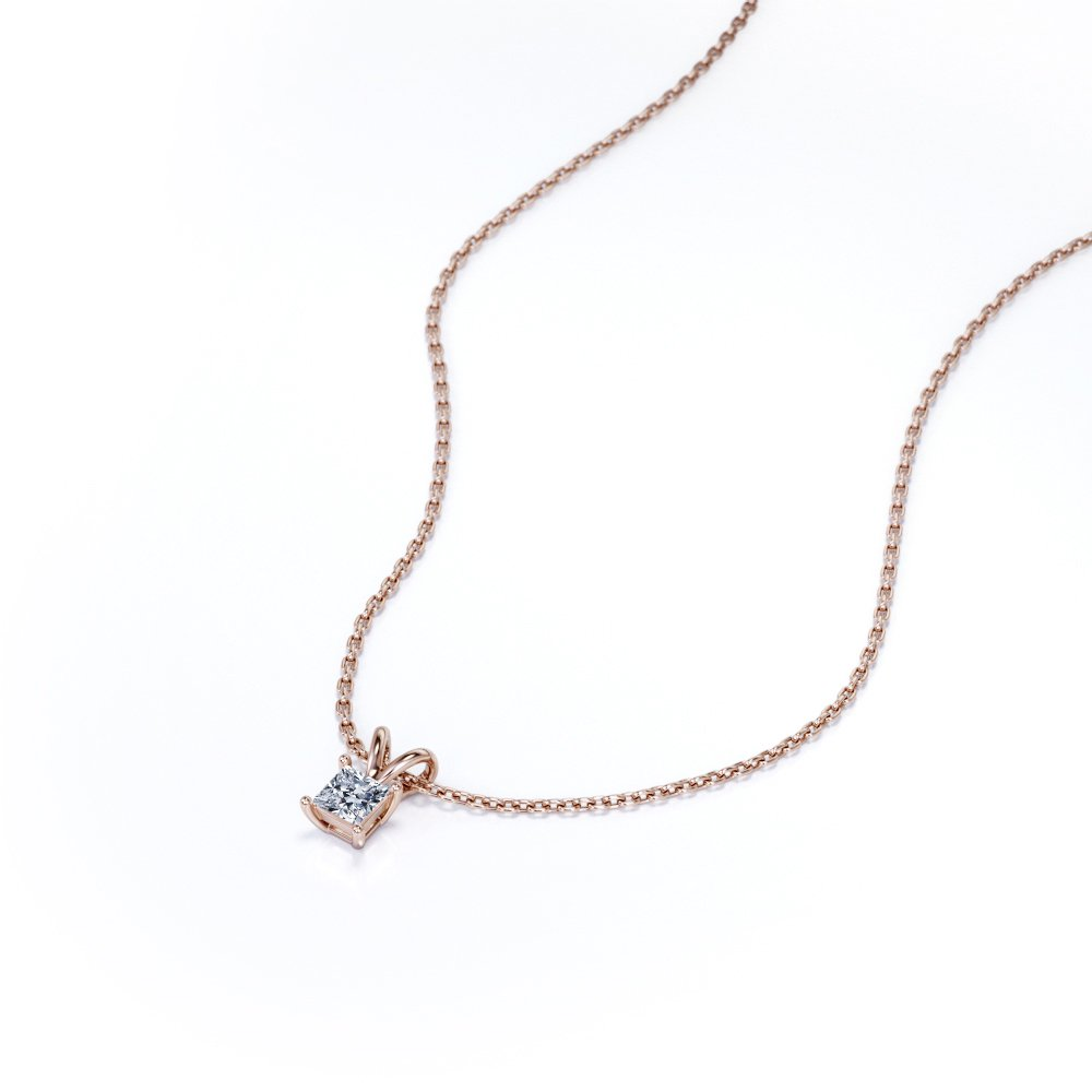 Beautiful 0.25 Carat Princess Cut Diamond Pendant Necklace In 18K White Gold Plating Over Silver