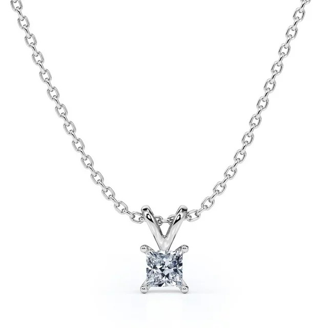 Beautiful 0.25 Carat Princess Cut Diamond Pendant Necklace In 18K White Gold Plating Over Silver