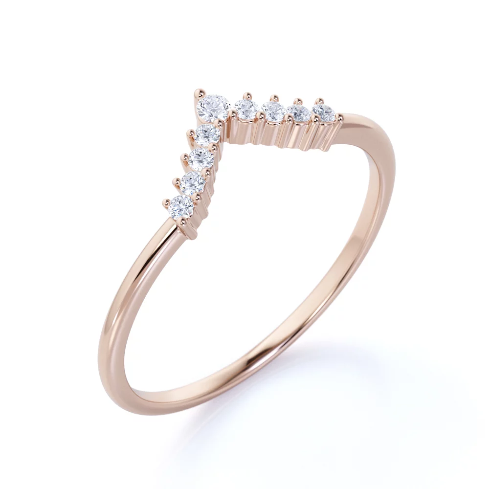 .25 ct Diamond Curved Wedding Band - Chevron Matching Ring Band - Genuine Wedding Ring - 10K Rose Gold