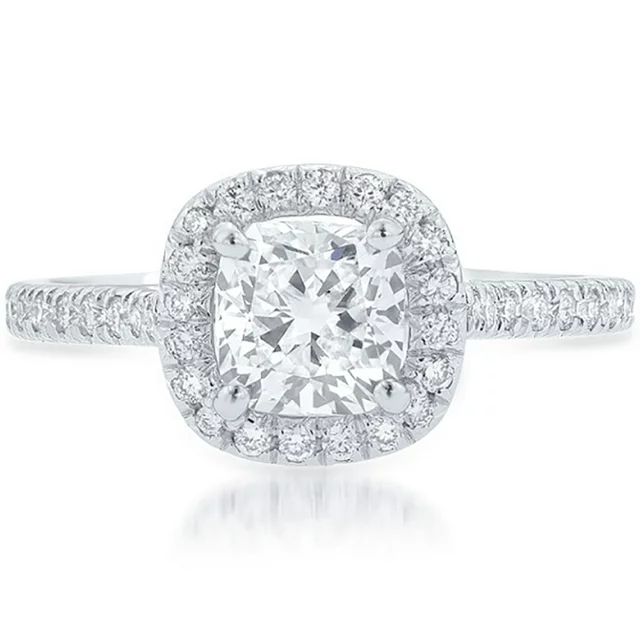 1.25 Carat Cushion cut Moissanite Solitaire Engagement Ring in 10k White Gold