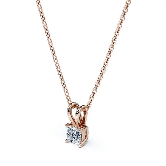 0.75 Carat Cushion Cut Diamond - Adorable Pendant Necklace - 18K Rose Gold Plating Over Silver