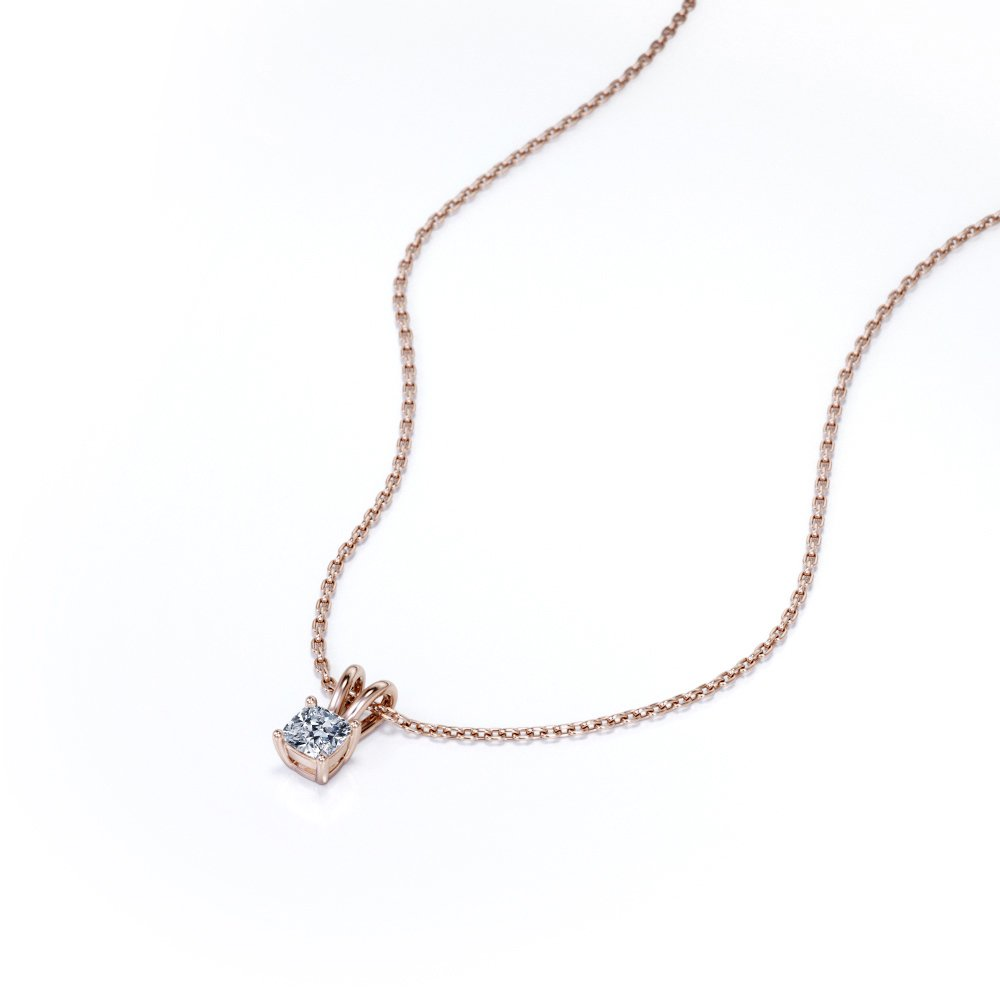 0.58 Carat Cushion Cut Diamond - Adorable Pendant Necklace - 18K Rose Gold Plating Over Silver