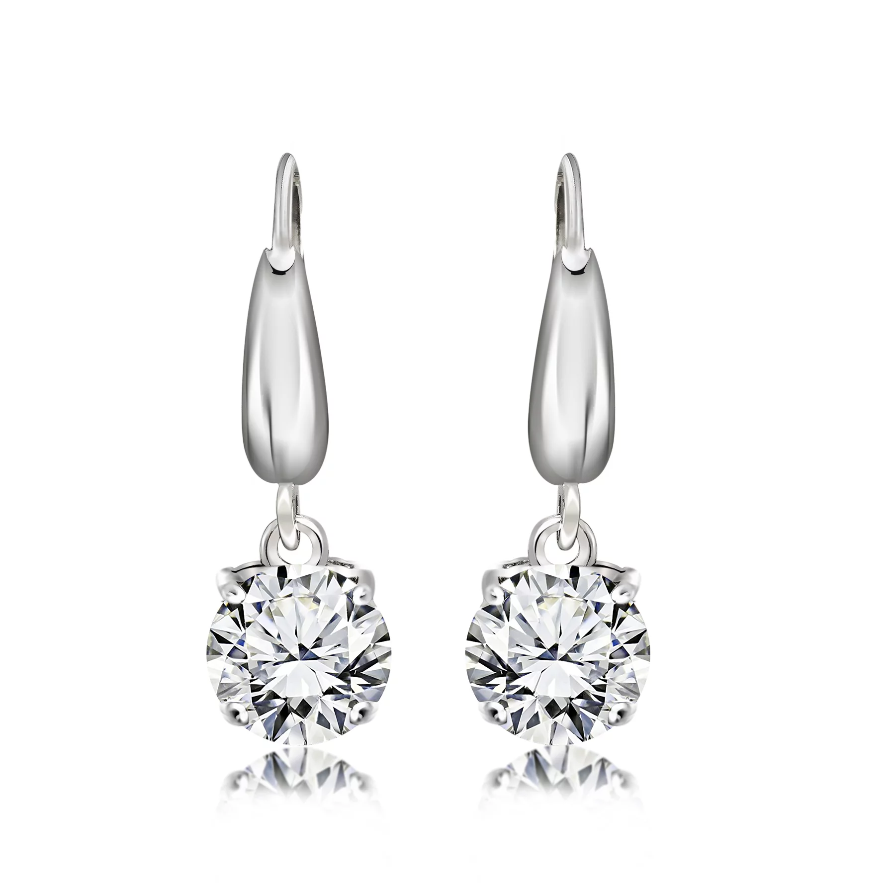 2 Carat Round Brilliant Cut Moissanite Dangle Earrings for Women in 18K White Gold over Silver