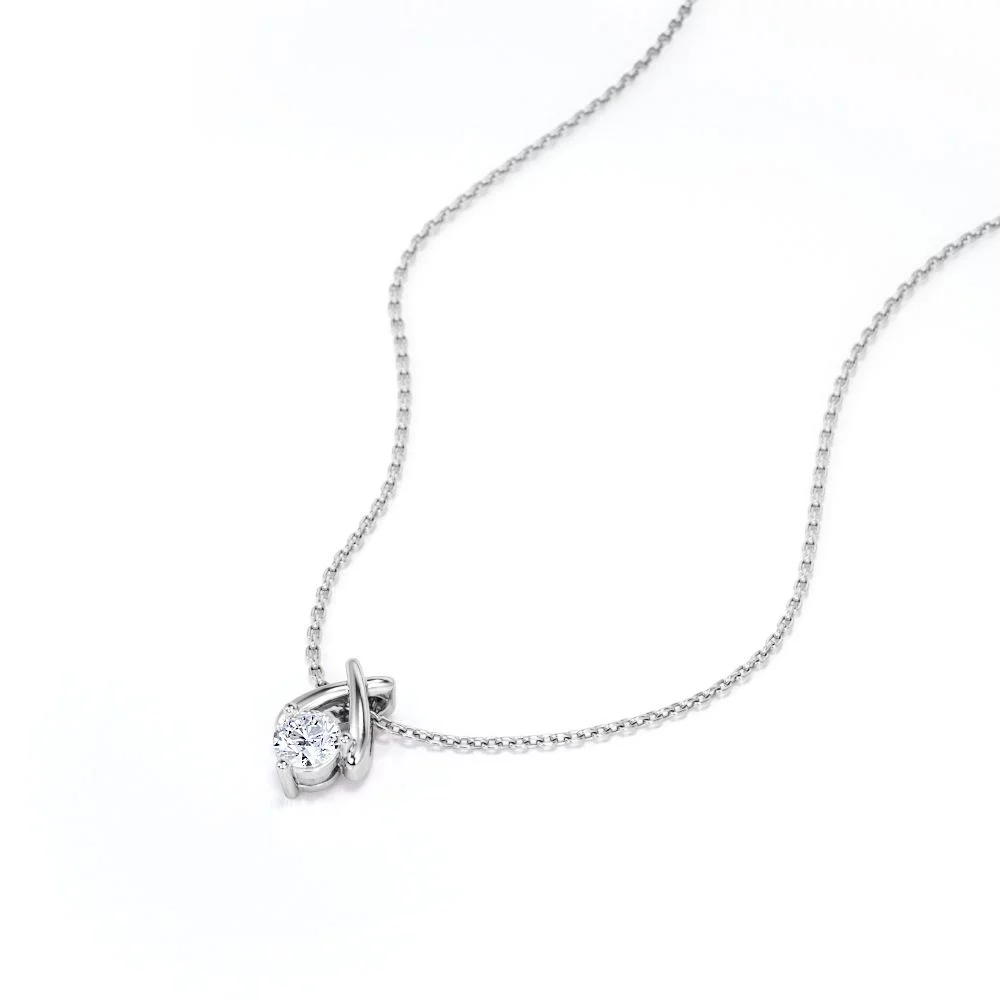 X-Shaped Round Cut Real Diamond Pendant Necklace in 18K White Gold over Silver