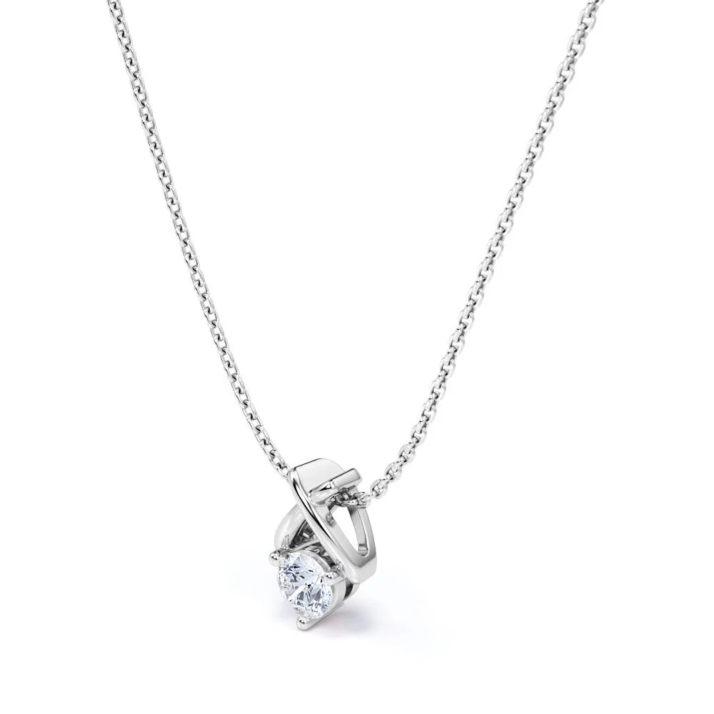 X-Shaped Round Cut Real Diamond Pendant Necklace in 18K White Gold over Silver