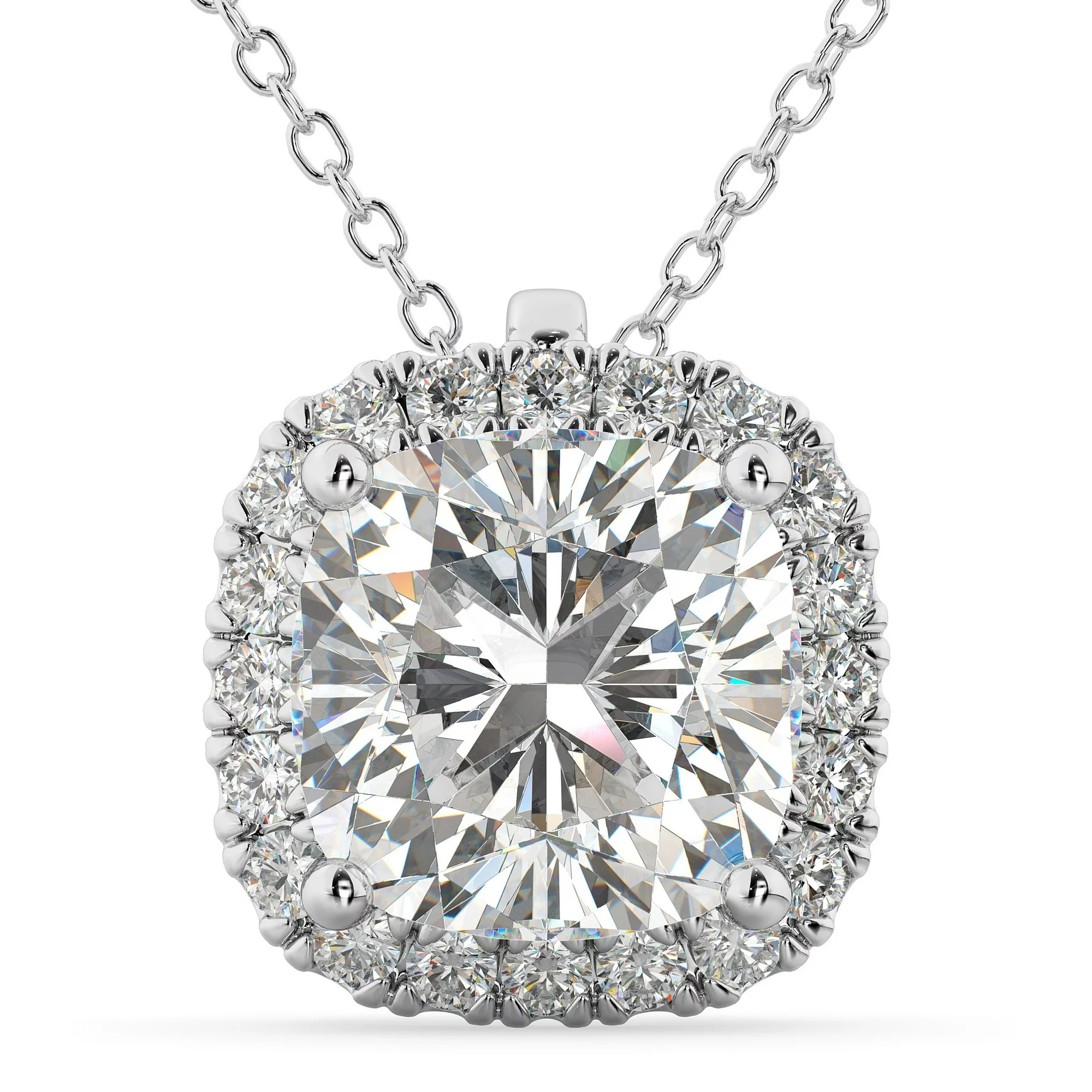 Limited Time Sale 1.25 Carat Cushion Cut Real Moissanite Halo Pendant Necklace in 18k White Gold Over Silver