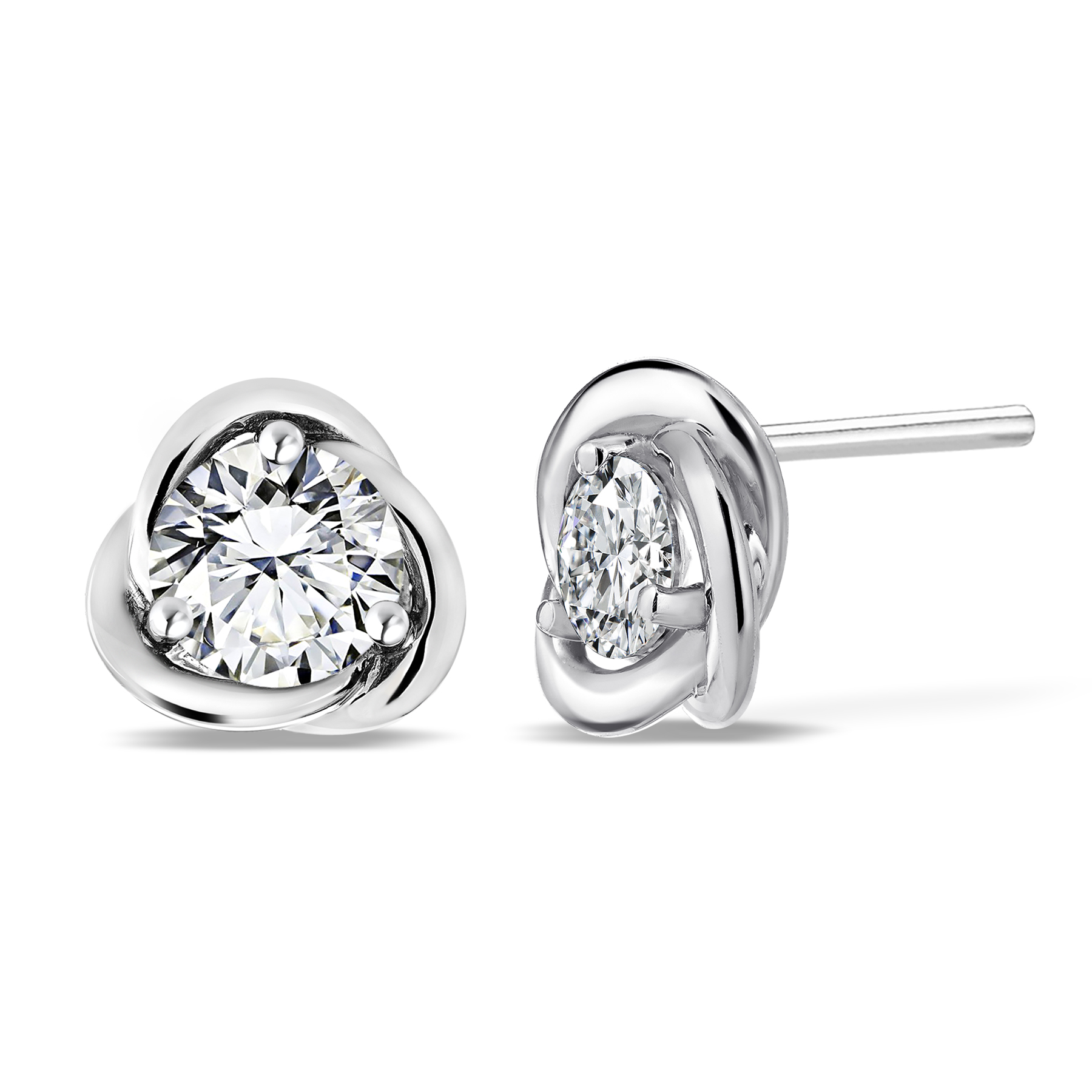 IGI Certified Half Carat TCW Round Cut Lab Grown Diamond Petite Twist Stud Earrings in 18k White Gold over Silver