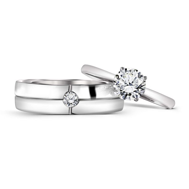 Minimalistic Round Cut Moissanite 0.86 Total Carat His and Hers Rings for Couples - Couple Rings Set in 18K White Gold over Silver