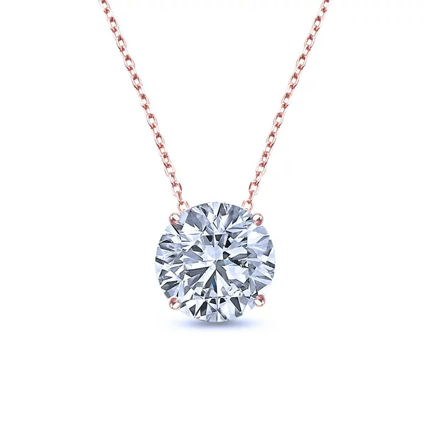 1 Carat Round Cut Real Moissanite Solitaire Pendant Necklace in 18k White Gold Over Silver