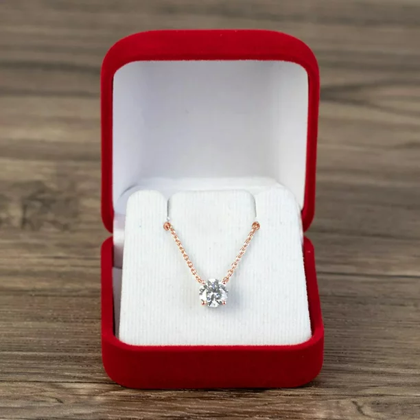 1 Carat Round Cut Real Moissanite Solitaire Pendant Necklace in 18k White Gold Over Silver