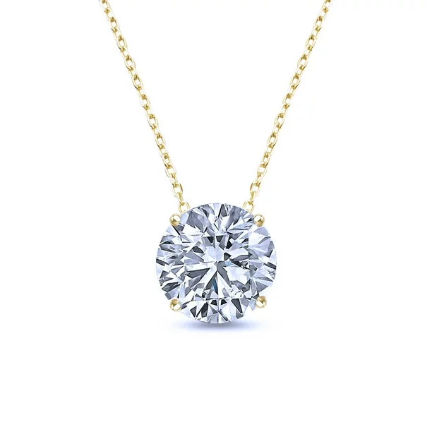 1 Carat Round Cut Real Moissanite Solitaire Pendant Necklace in 18k White Gold Over Silver