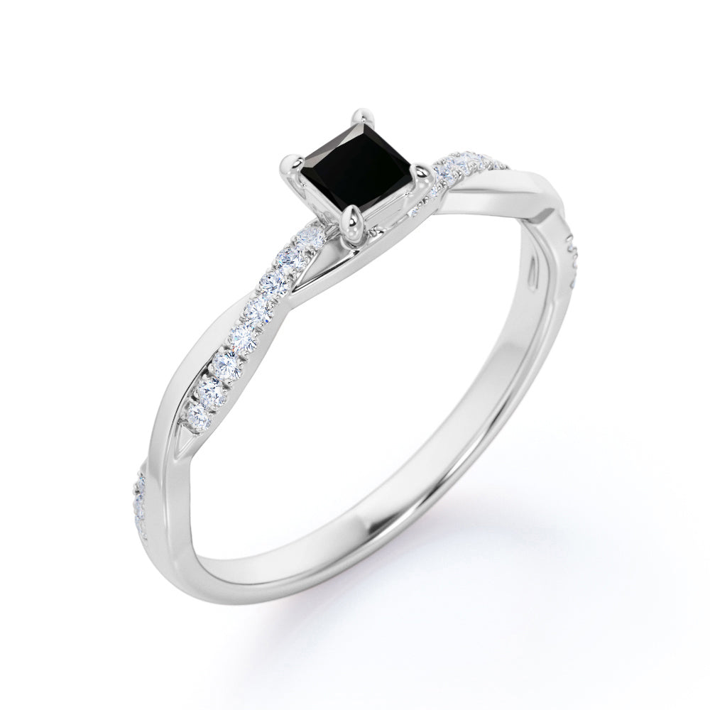 1.15 Carat Princess Cut Lab Grown Black Diamond Twisted Engagement Ring In White Gold