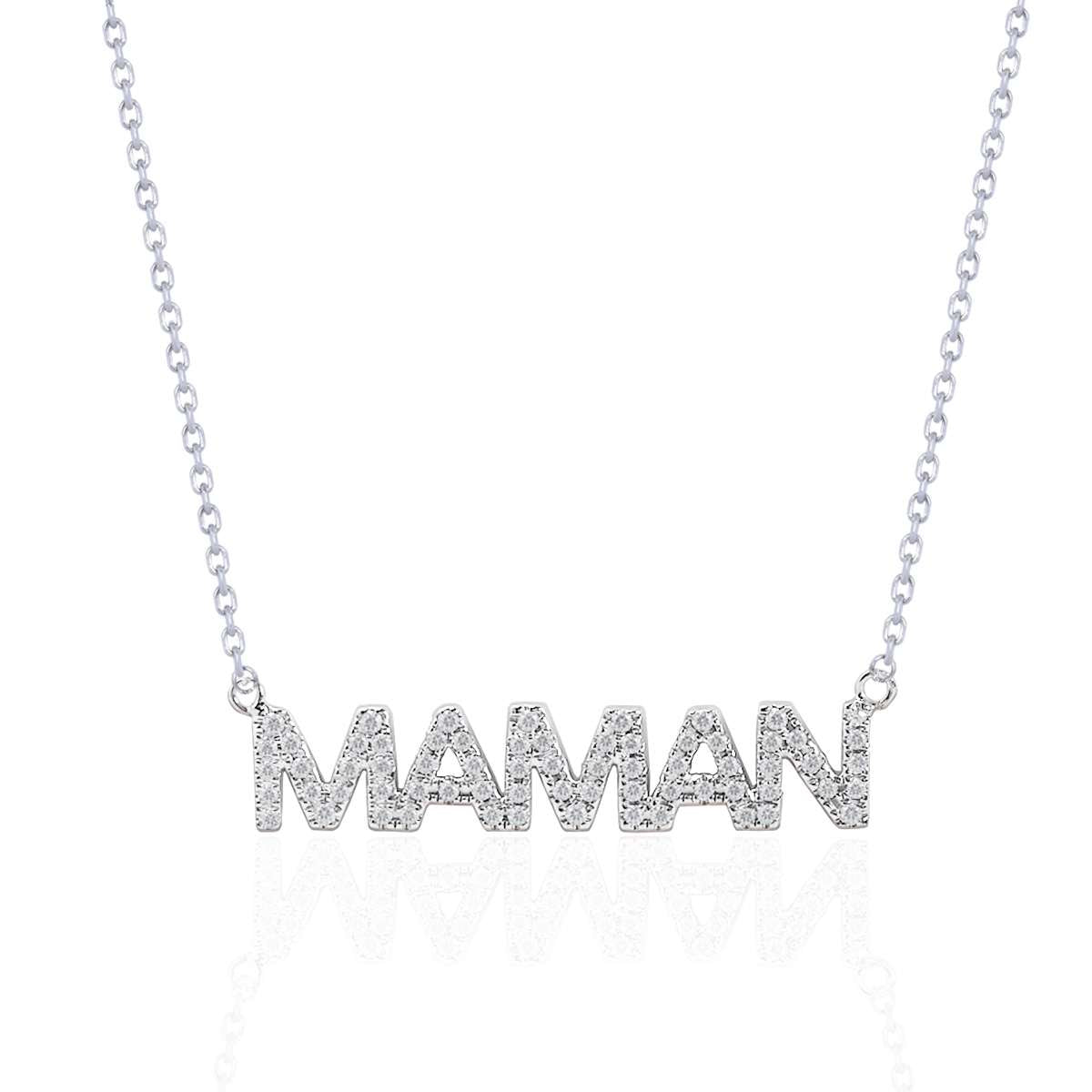 MAMAN Moissanite Pendant Necklace in 18K White Gold over Silver